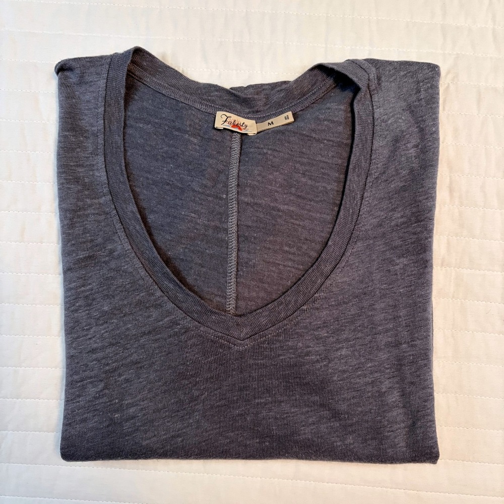 Faherty Brand Blue 100% Linen V-Neck Short Sleeve Tee Womens Medium